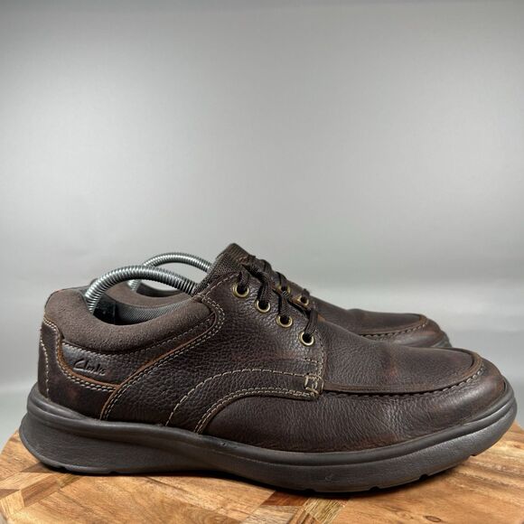 Clarks Cotrell Edge Mens Size 10 Brown Leather Oxford Shoes Soft Cushion Lace Up - Picture 1 of 8